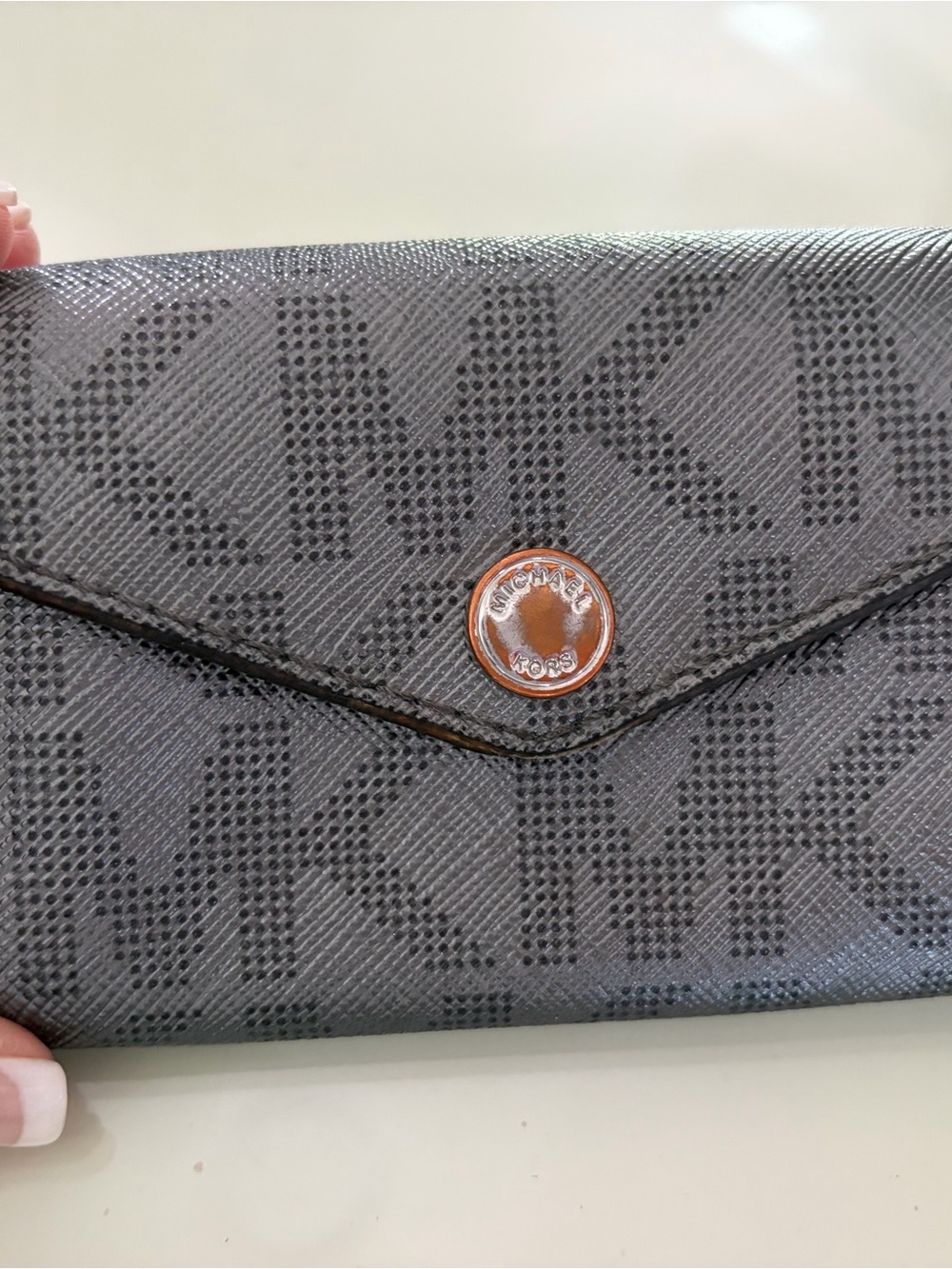 Michael Kors Black MK Logo Envelope Wallet with Gold Accent